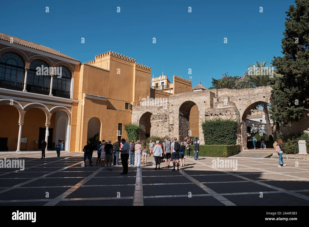 Le Patio de la Montería - Le royal palais Alcázar de Séville, Andalousie, espagne. Banque D'Images
