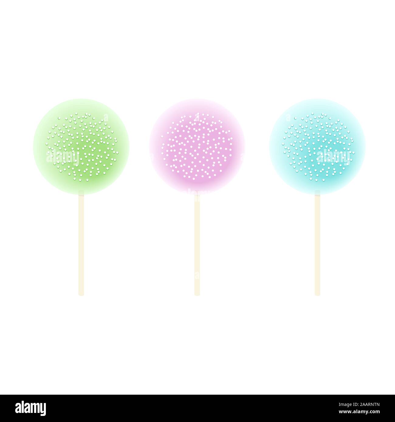 Trois Sucettes vert, rose, bleu. Situé isolé sur blanc. dégivrage et sprinkles, illustration vectorielle. Illustration de Vecteur