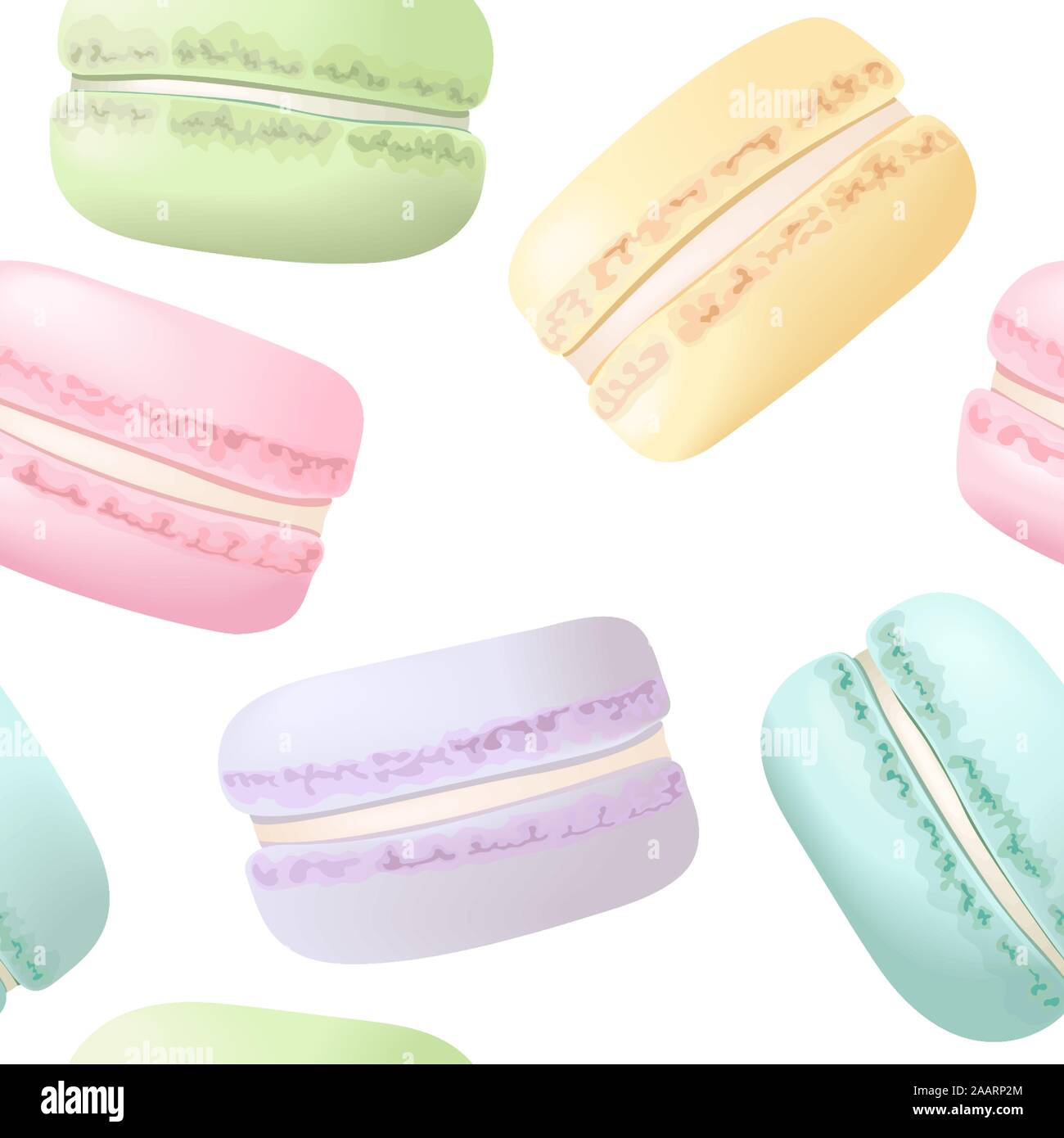 Macarons Delisious. transparente Macaron amande douce gâteaux français. Bleu, rose, jaune, violet et vert Illustration de Vecteur