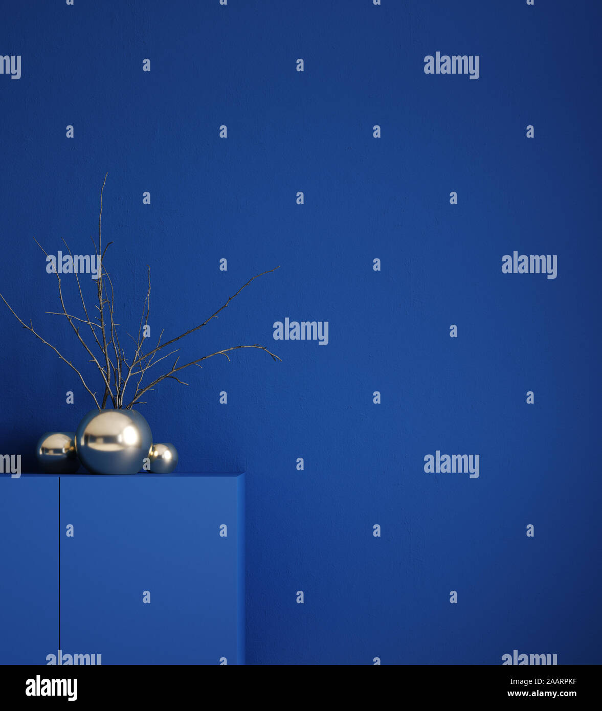 La décoration minimale couleur sombre profonde avec une commode et vase avec rendu 3D, direction générale Banque D'Images