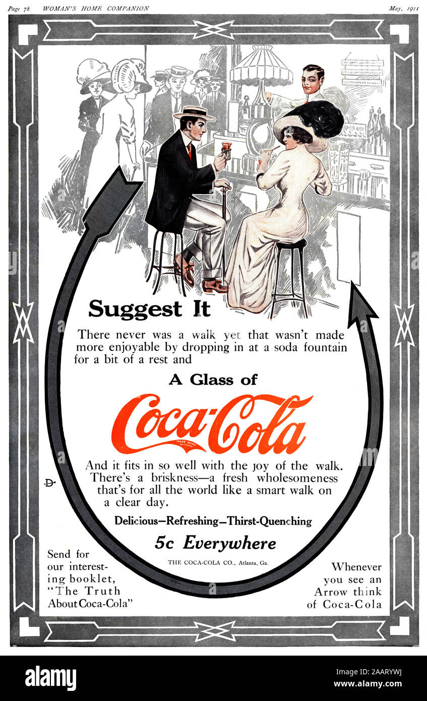 Hi-res (A3 +), retouché, a relancé l'advrtisement imprimer Coca-Cola vintage prises à partir d'un 100 + ans magazine. Banque D'Images