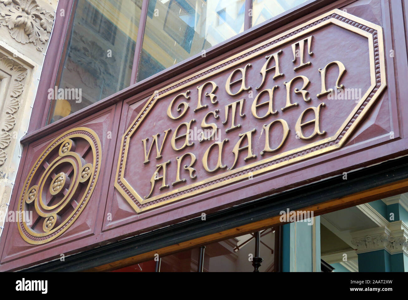 Great Western Arcade signe, Colmore Row, Birmingham, West Midlands, England, B2 5HU Banque D'Images