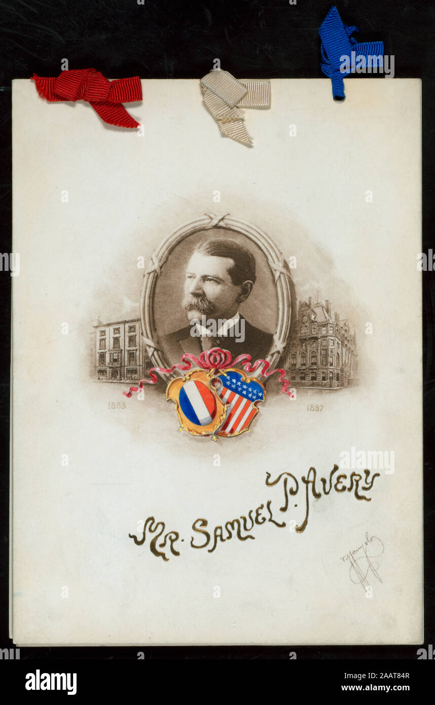 Le dîner au GÉN HORACE PORTER, l'Ambassadeur de France ; (détenu par) UNION LEAGUE CLUB (à) l'hôtel DELMONICO (MENU) ; en français, vins énumérés ; PROGRAMME & intervenants inclus ; LES MEMBRES DU COMITÉ VISÉS ; DÎNER À GEN. HORACE PORTER, l'AMBASSADEUR DE FRANCE ; [détenus par] UNION LEAGUE CLUB [at] DU DELMONICO (hôtel) ; Banque D'Images