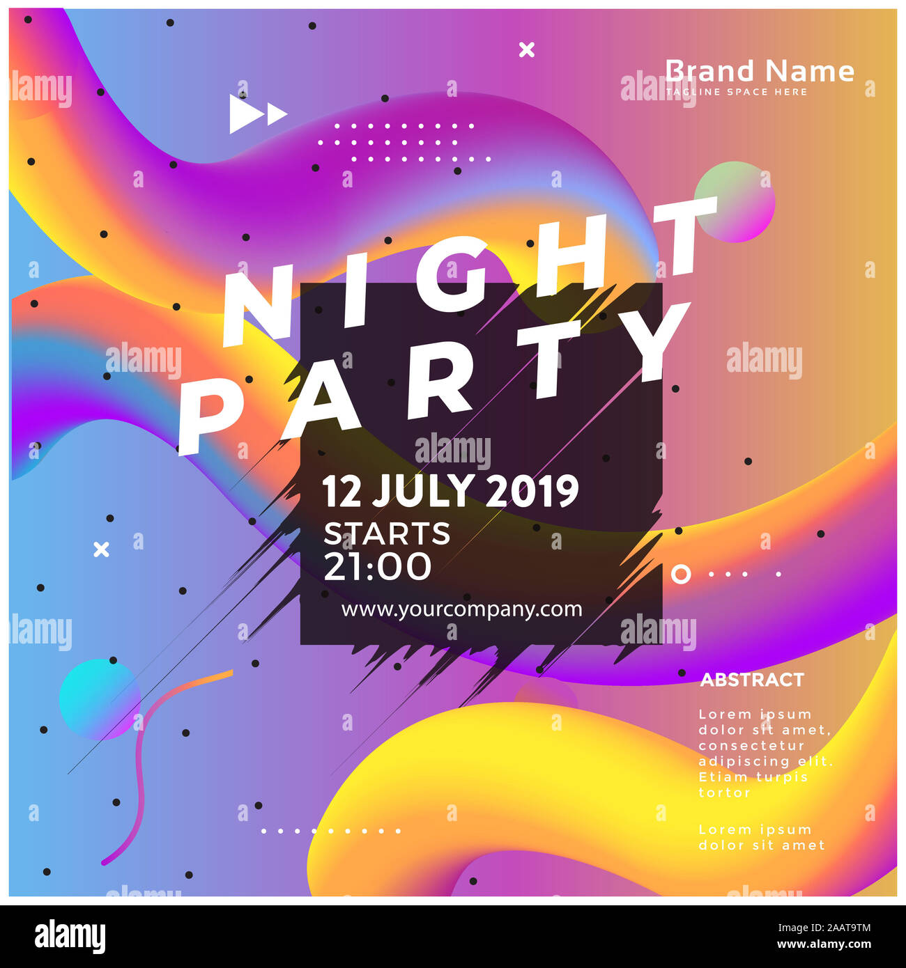 Lumineux de l'été partie de l'affiche. Nuit Club flyer. Résumé Contexte La musique des vagues des gradients. - Vector Banque D'Images