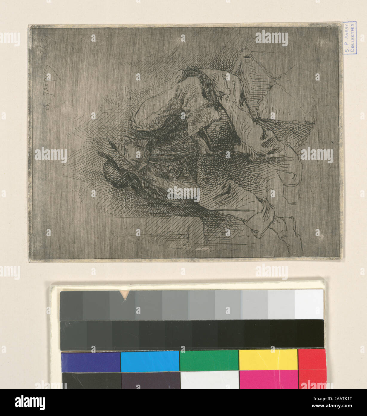 Dormeur Holdings contrôlés à l'exemplaire de l'Oeuvre de Ch. Jacque catalogue de ses eaux-fortes et pointes sèches / dressé par J.J. Guiffrey. Fait partie d'eaux-fortes et pointes sèches par Charles Jacque dans Samuel Putnam Avery Collection. Citation/Référence : G325 ; Dormeur. Banque D'Images