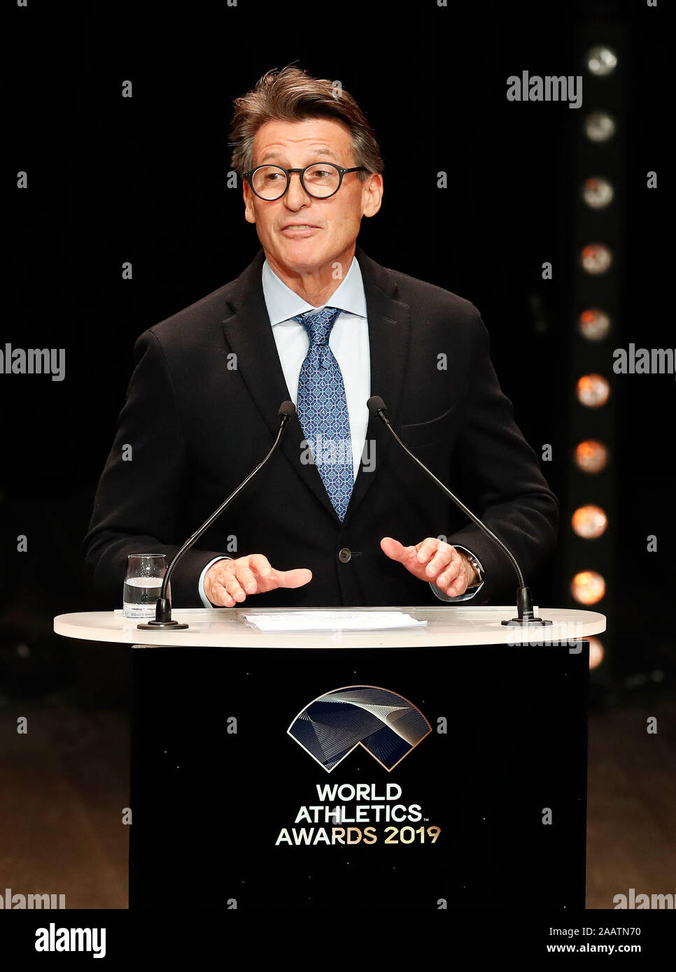 Monaco. 23 Nov, 2019. Le président d'athlétisme Sebastian Coe parle au cours de la cérémonie de remise des Prix d'athlétisme de 2019, en novembre 2019, 23. Credit : Wu Lei/Xinhua/Alamy Live News Banque D'Images