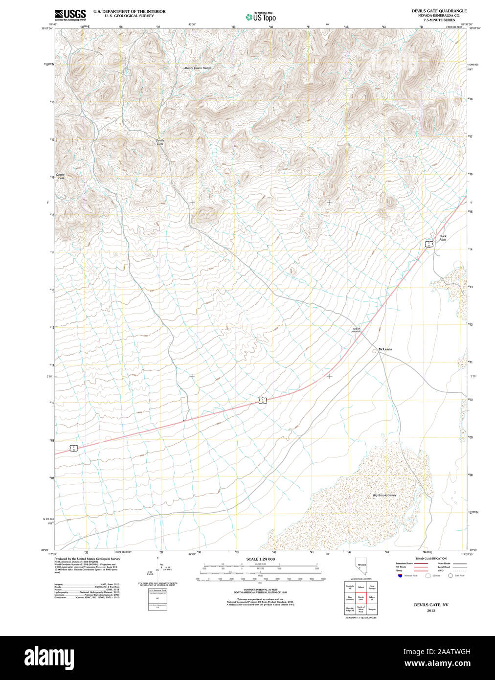 Carte TOPO USGS NV Nevada Devils Gate 20120113 Restauration TM Banque D'Images