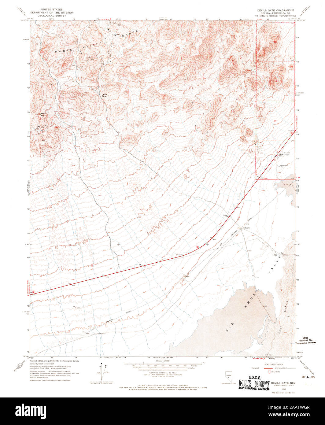 Carte TOPO USGS NV Nevada Devils Gate 318570196824000 Restauration Banque D'Images
