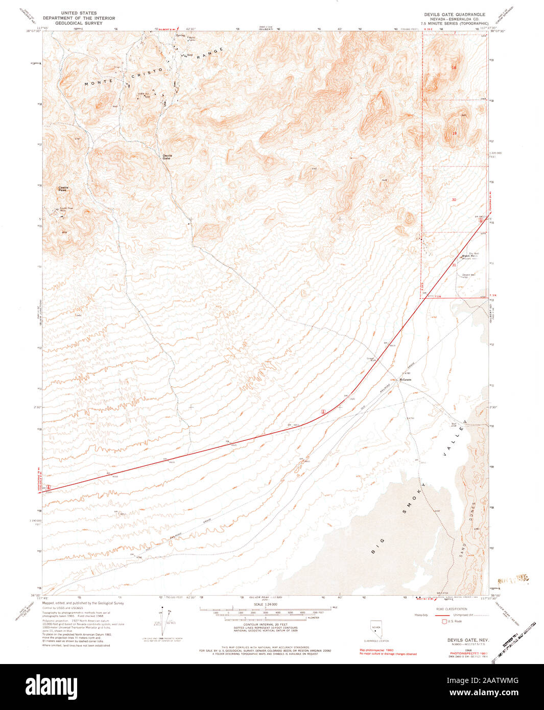 Carte TOPO USGS NV Nevada Devils Gate 318571196824000 Restauration Banque D'Images