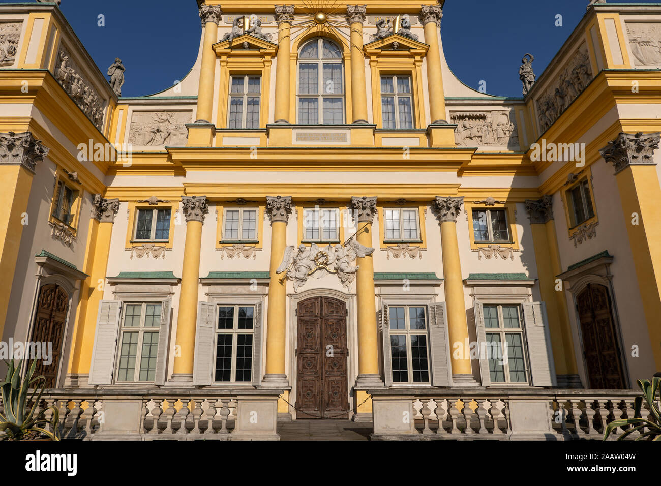 Palais de Wilanów à Varsovie, Pologne, de style Baroque résidence royale du roi Jean III Sobieski, 17e siècle de la ville. Banque D'Images