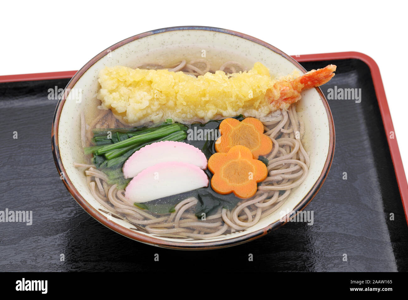 Tenpura en japonais dans un bol de nouilles soba Banque D'Images