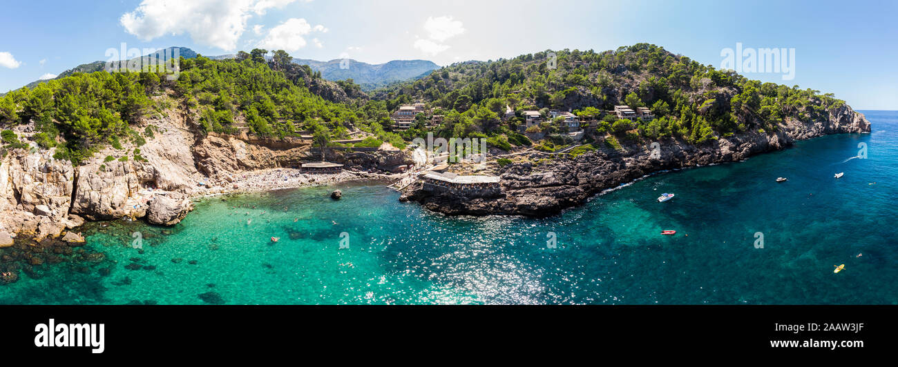 L'Espagne, Îles Baléares, Mallorca, Cala Deia, aerail de bay view Banque D'Images