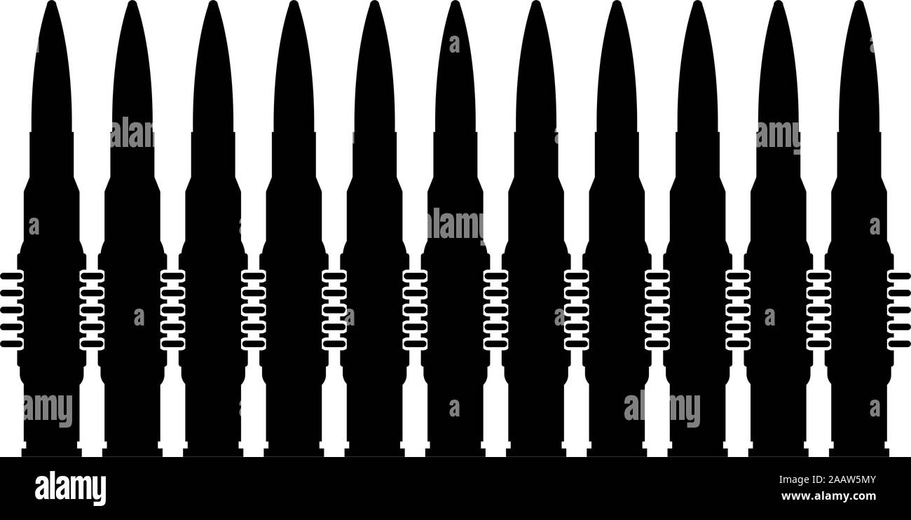 Dans la rangée de balles de mitrailleuse courroie bandoulière cartouches concept de guerre icon noir vector illustration couleur style plat simple image Illustration de Vecteur