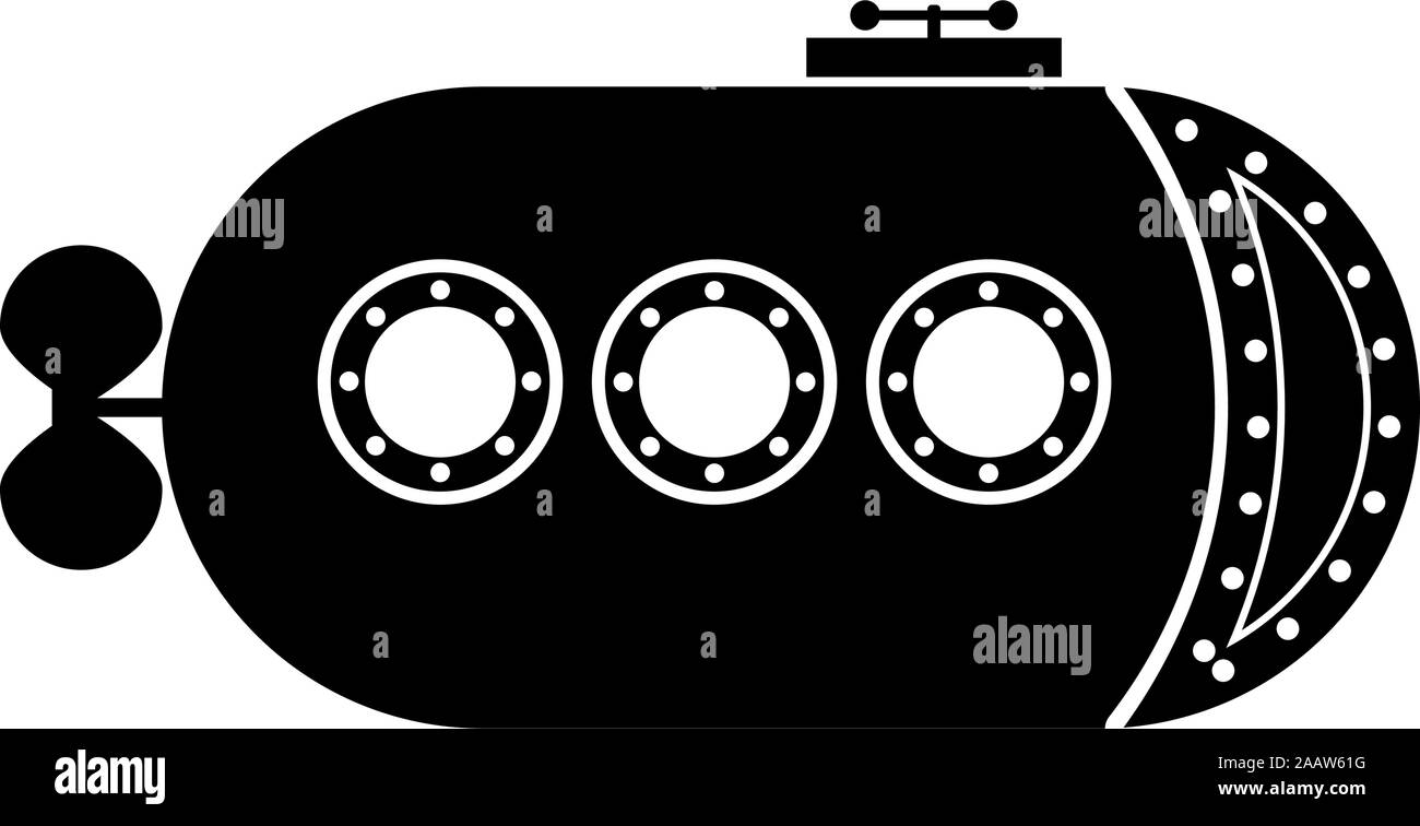 Bathyscaphe bateau sous-marin sous-marin navire icon noir vector illustration couleur style plat simple image Illustration de Vecteur
