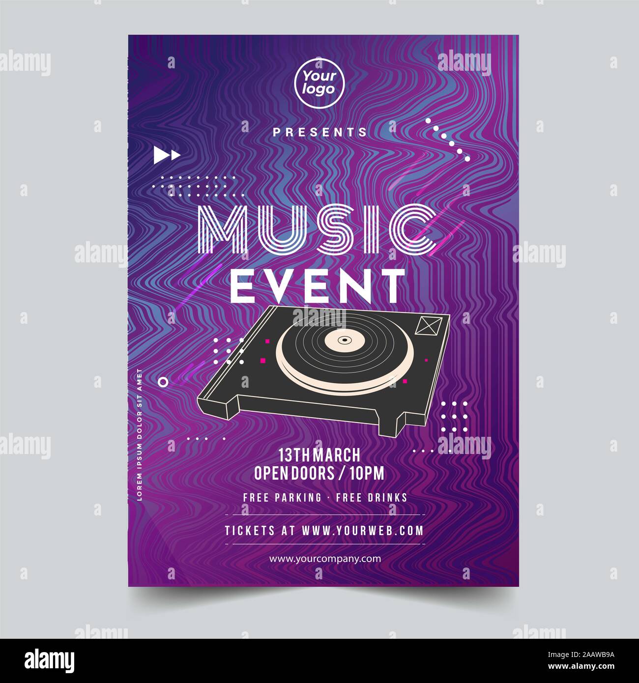 Dance Club Night Party Flyer Brochure Modèle de mise en page. Parti du Club design de bannières. Vector illustration Banque D'Images