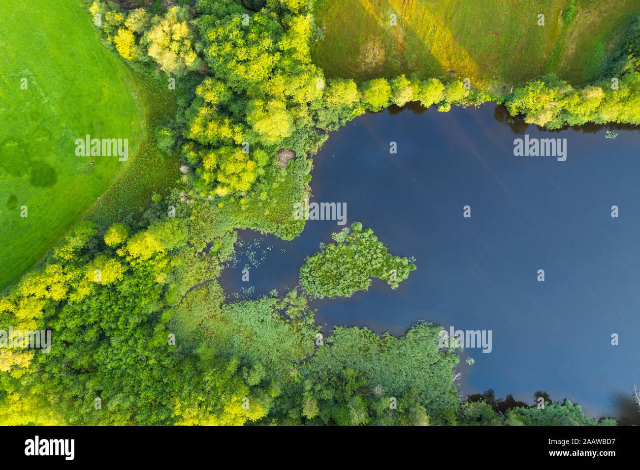 Vue aérienne de Schönauer Weiher, Bad Heilbrunn, Tölzer Land, Upper Bavaria, Bavaria, Germany Banque D'Images