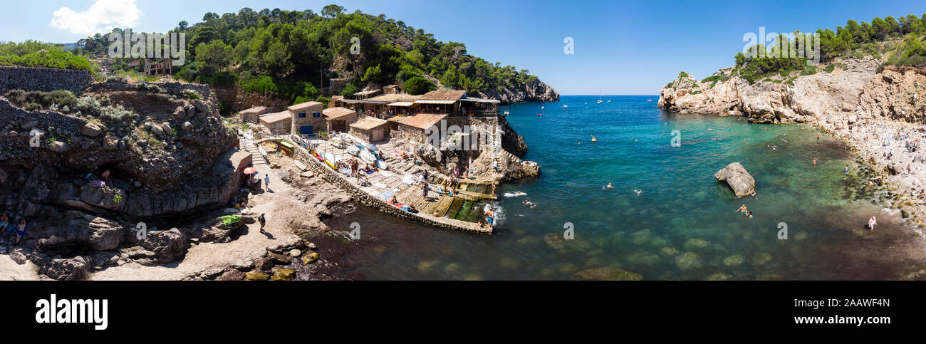 L'Espagne, Îles Baléares, Mallorca, Cala Deia, aerail de bay view Banque D'Images