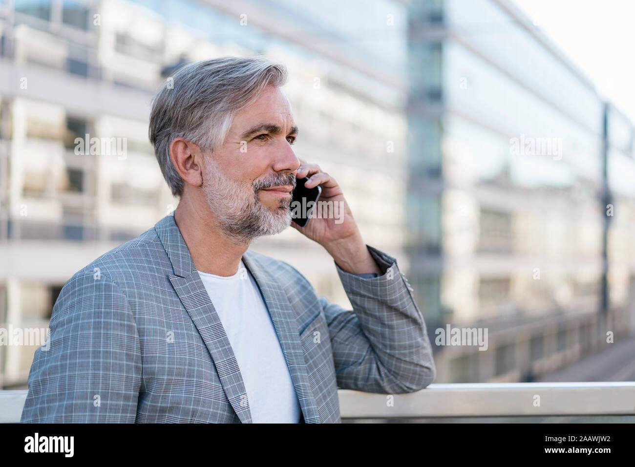 Portrait of mature businessman on the phone Banque D'Images