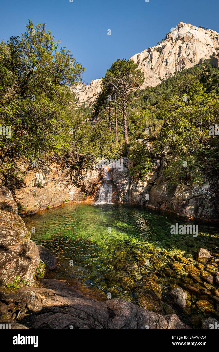 Piscine, cascade et ruisseau de Polischellu, Corse-du-Sud, Corse, France Banque D'Images