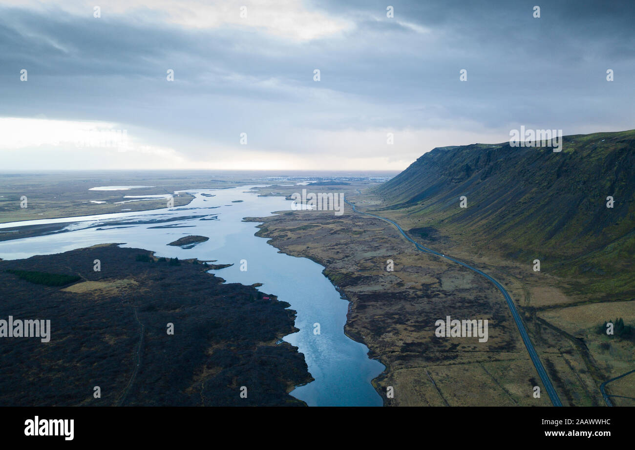 L'Islande, vue aérienne du lac Jokulsarlon Banque D'Images