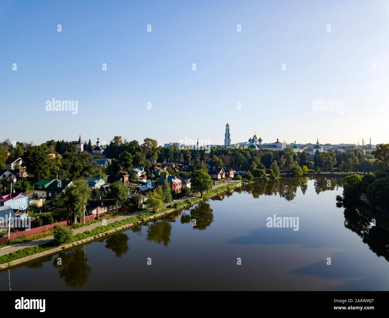 High angle view of river contre ciel clair en ville, Moscou, Russie Banque D'Images