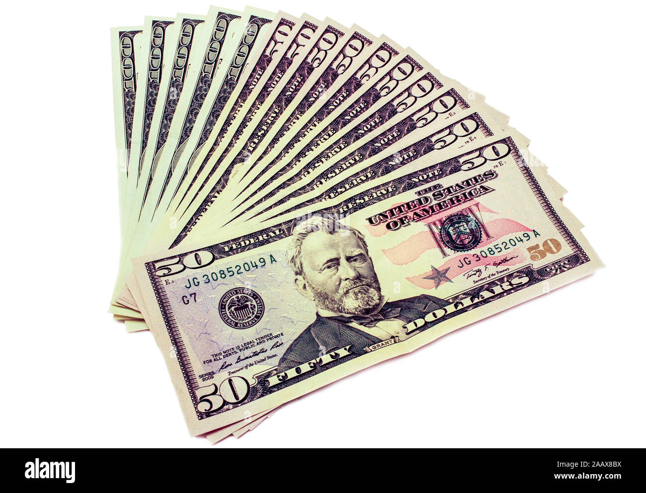 Cent cinquante-dollar bancnotes isolated on white Banque D'Images Cent cinquante-dollar bancnotes isolated on white Banque D'Images