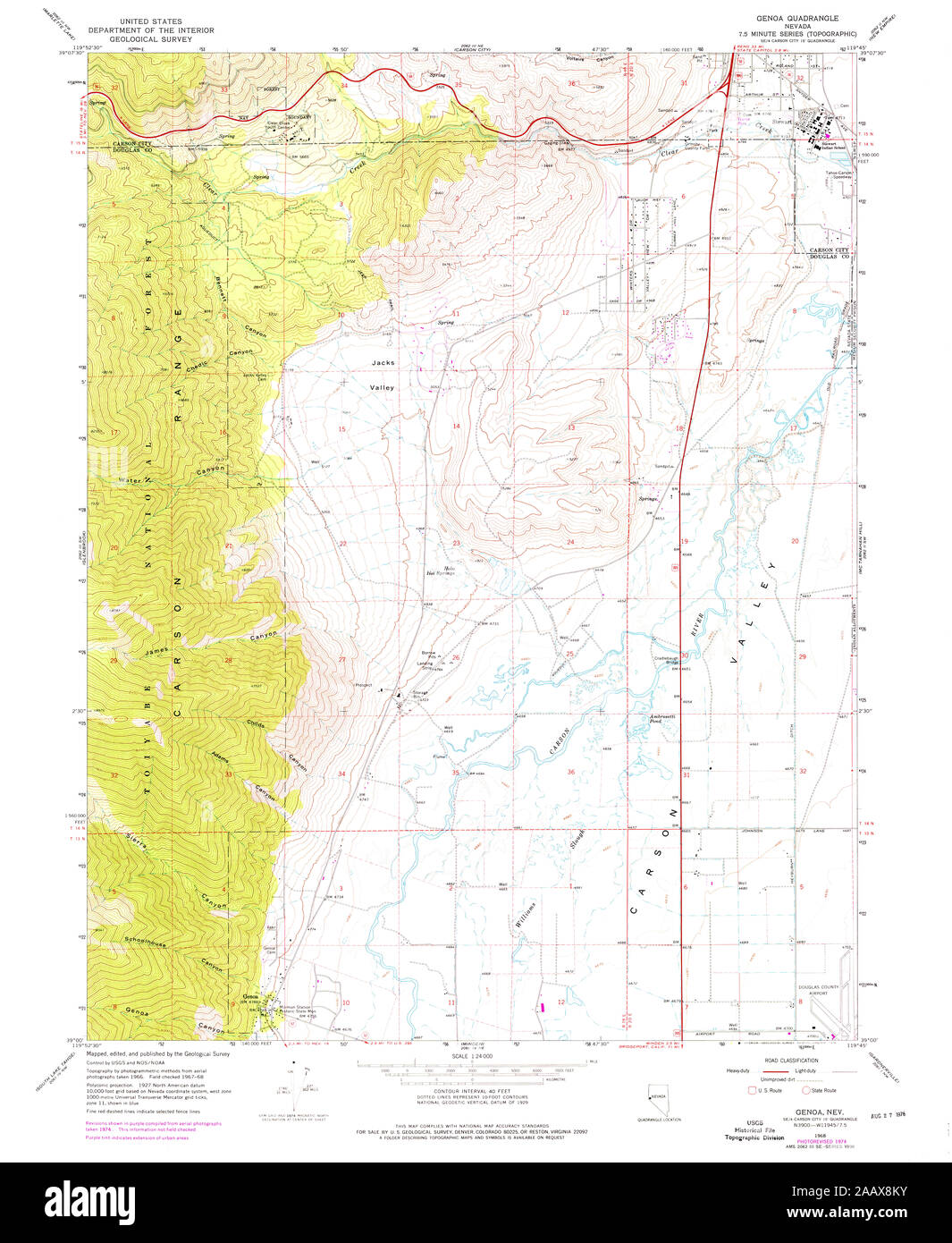 Carte TOPO USGS Nevada NV Gênes 3188241968 Restauration 24000 Banque D'Images