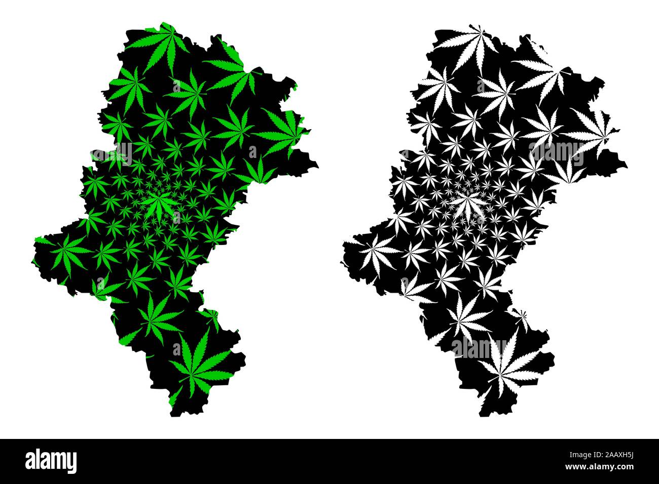 Voïvodie de Silésie (divisions administratives de la Pologne, de Pologne Voïvodies) map est conçu de feuilles de cannabis vert et noir, Silésie Province localisation Illustration de Vecteur