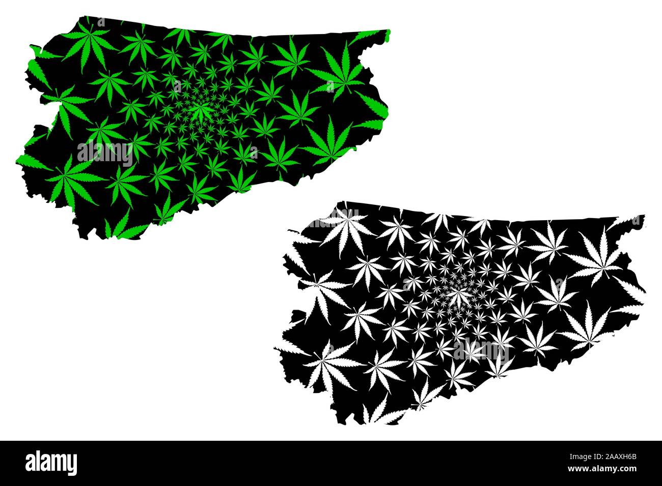 Warmian-Masurian Voivodeship (voïvodies de Pologne) la carte est conçue de feuilles de cannabis vert et noir, Poitou-Charentes (Province) Province Warmia-Mazury Illustration de Vecteur