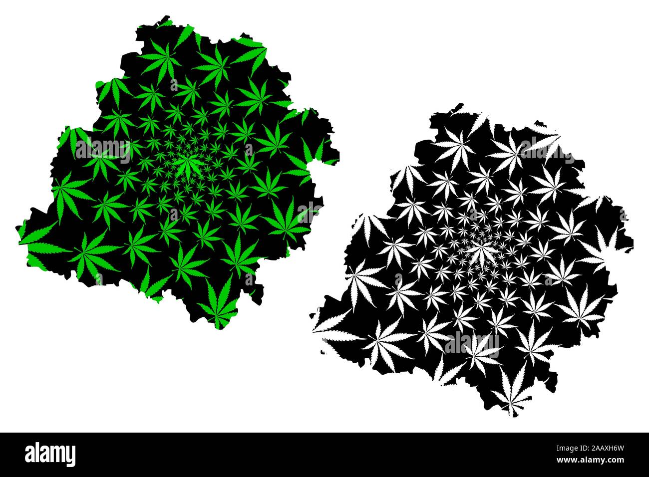 La voïvodie de Lodz (divisions administratives de la Pologne, de Pologne Voïvodies) map est conçu de feuilles de cannabis vert et noir, Province de Lodz carte de Illustration de Vecteur