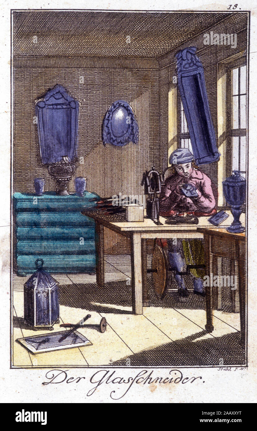 MTier : le cristalier artisanale dans son atelier. Dans 'Description exhaustive des arts et mtiers et des ateliers ˆ l'intention des jeunes gens' par J Banque D'Images