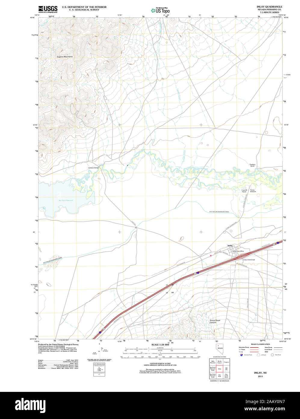 Carte TOPO USGS Nevada NV Imlay 20111229 Restauration TM Banque D'Images