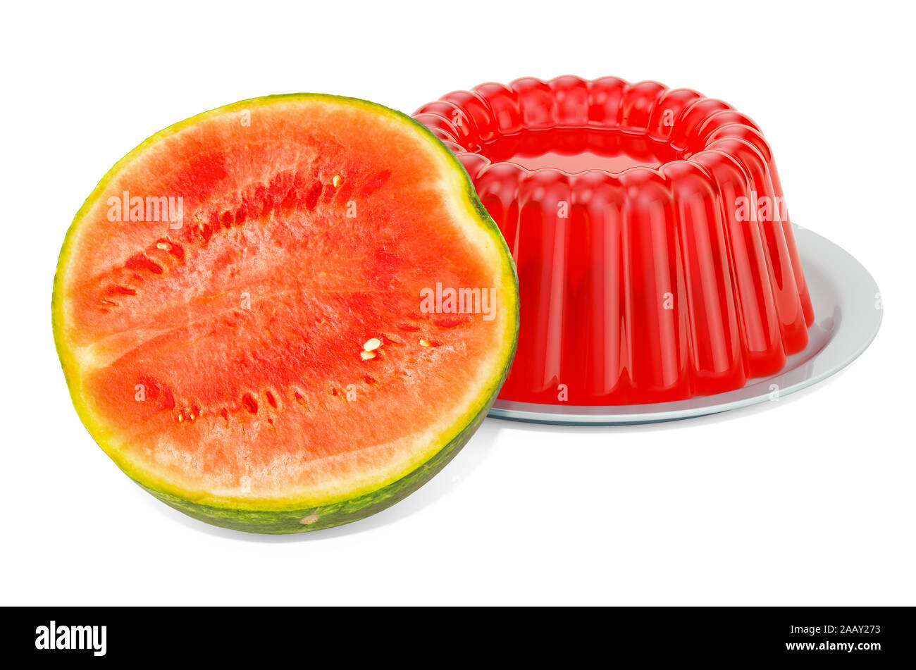 Watermelon Jelly sur une plaque avec le melon d'eau, rendu 3D isolé sur fond blanc Banque D'Images