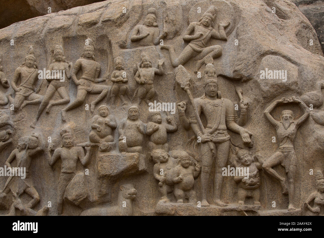 La pénitence d'Arjuna - La célèbre architecture de pierre monolithique de Mahabalipuram (Inde) Banque D'Images