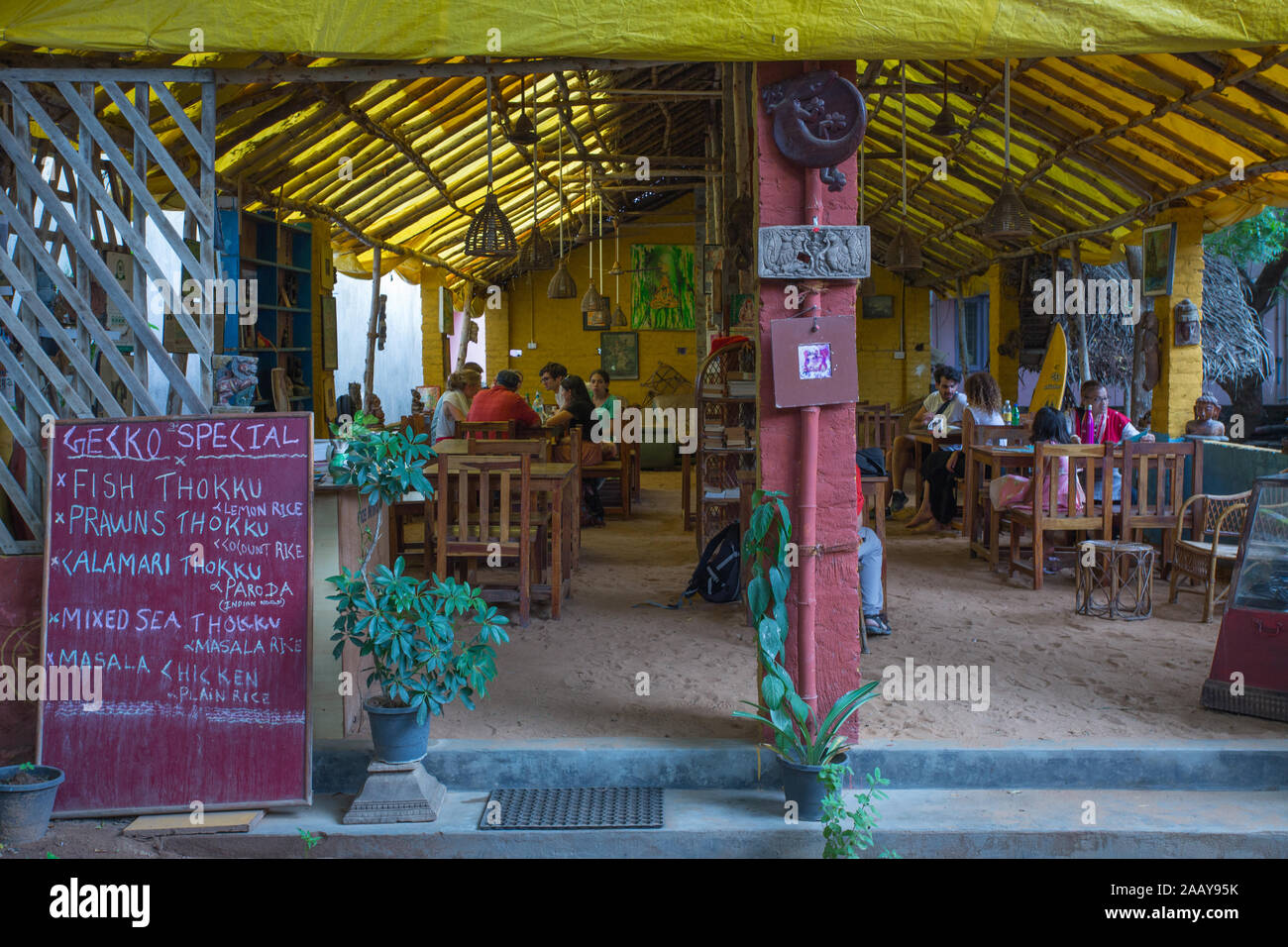 Un restaurant de fruits de mer à Mahabalipuram (Tamil Nadu, Inde) Banque D'Images