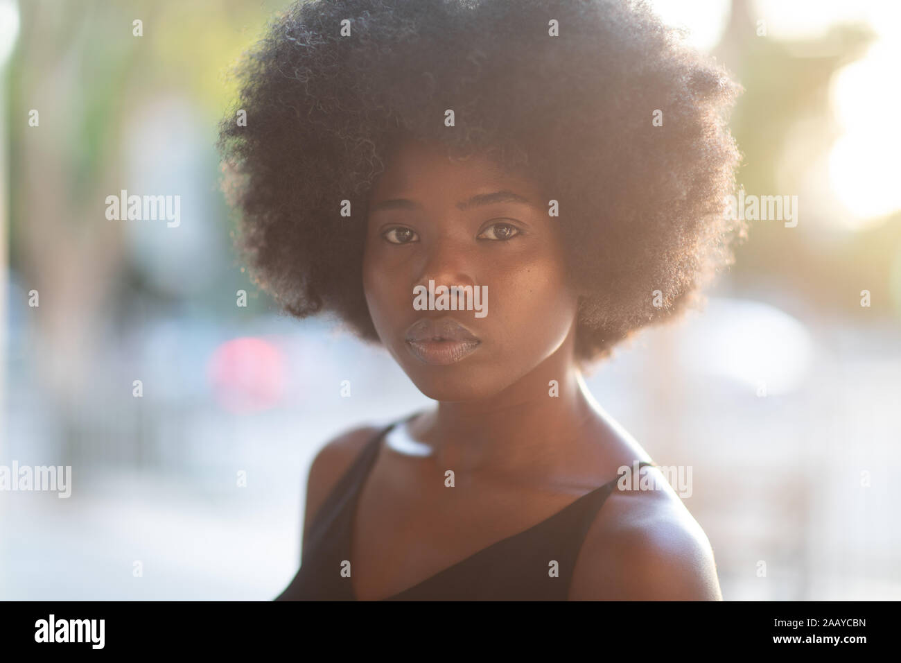 Belle jeune femme élégante curly dans la rue. Journée ensoleillée d'un éclairage naturel. @Summer mode concept. Libre. Banque D'Images