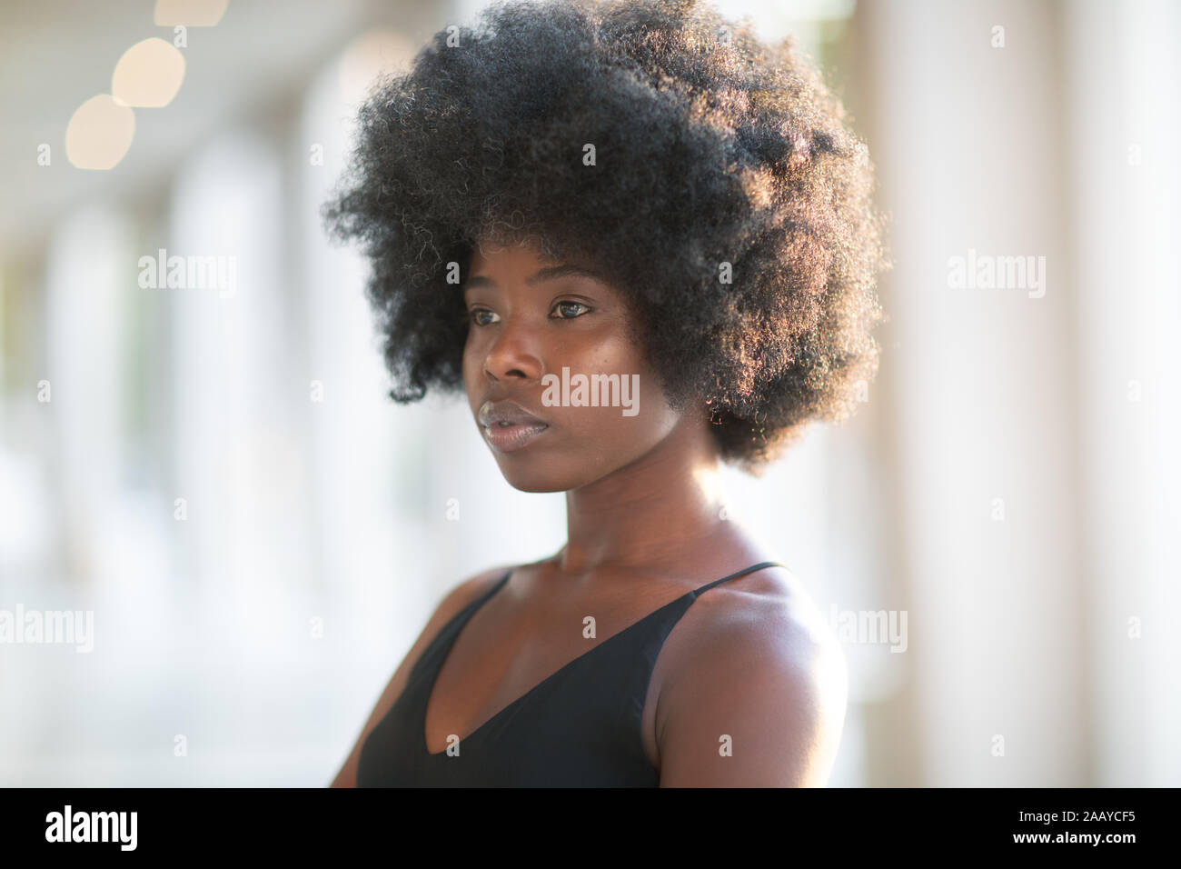 Belle jeune femme élégante curly dans la rue. Journée ensoleillée d'un éclairage naturel. @Summer mode concept. Libre. Banque D'Images