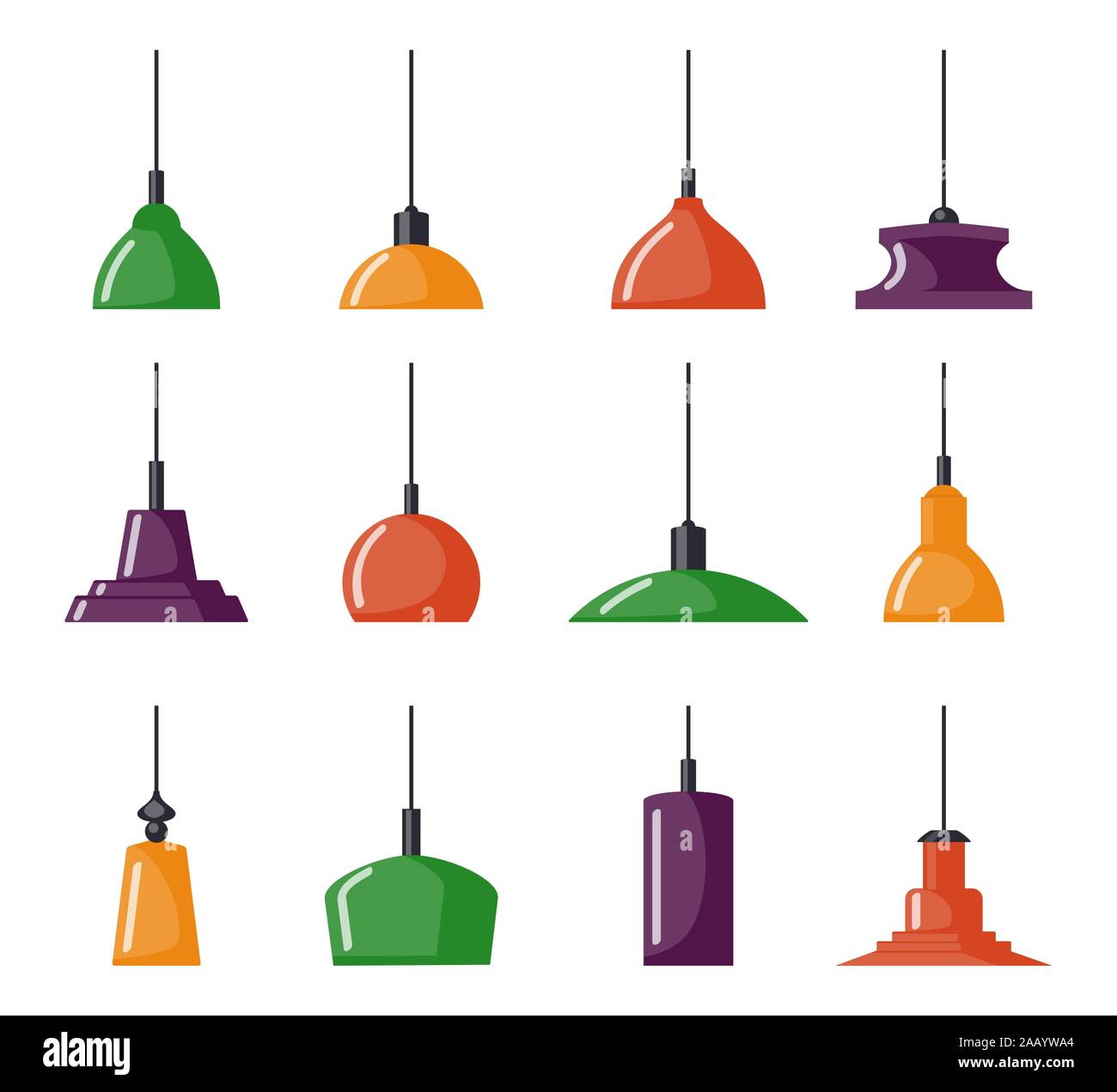 Lampes suspendues, ensemble. Lustres, lampes, ampoules - éléments de l'intérieur est moderne, belle icône collection. Vector illustration isolé Illustration de Vecteur