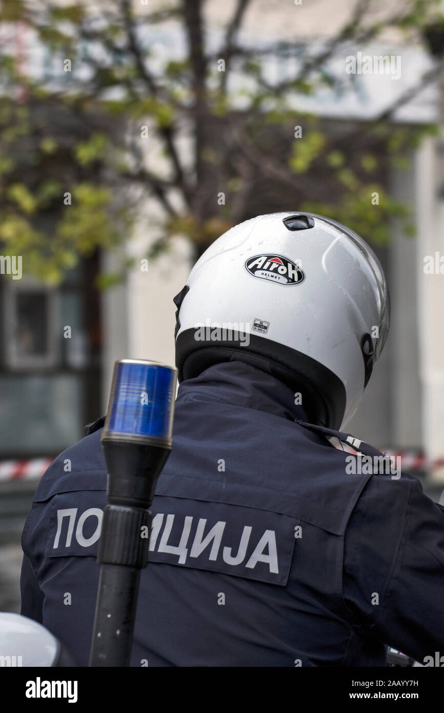 Zrenjanin, Serbie, Octobre 06, 2019. Une moto cop est en attente pour le départ de la course. Banque D'Images