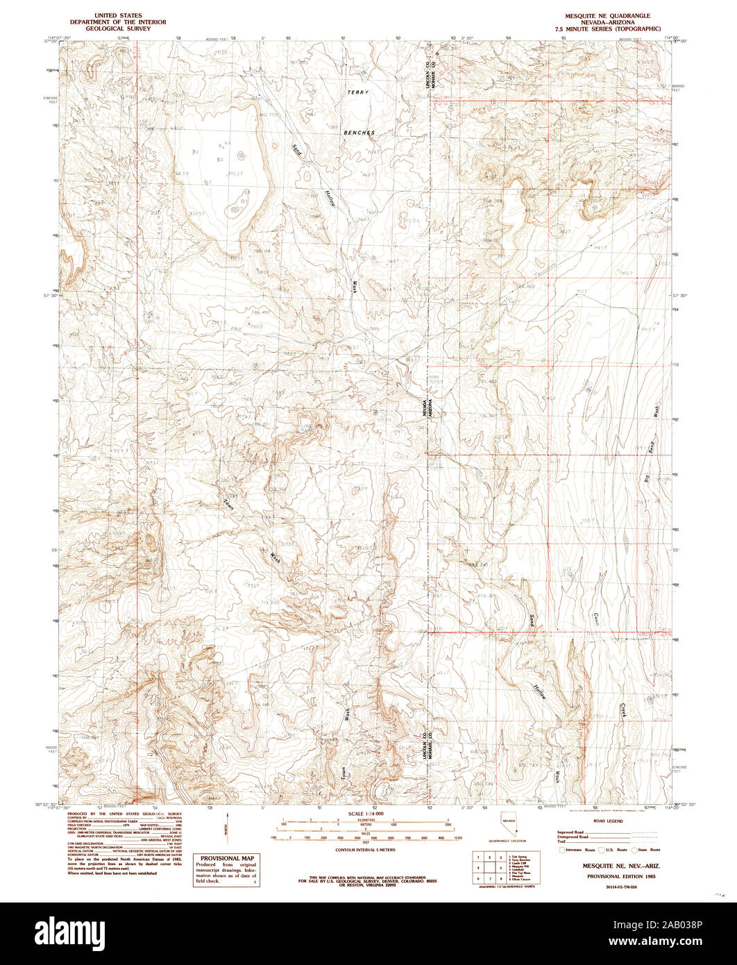 Carte TOPO USGS Nevada NV Mesquite NE 3194141985 Restauration 24000 Banque D'Images