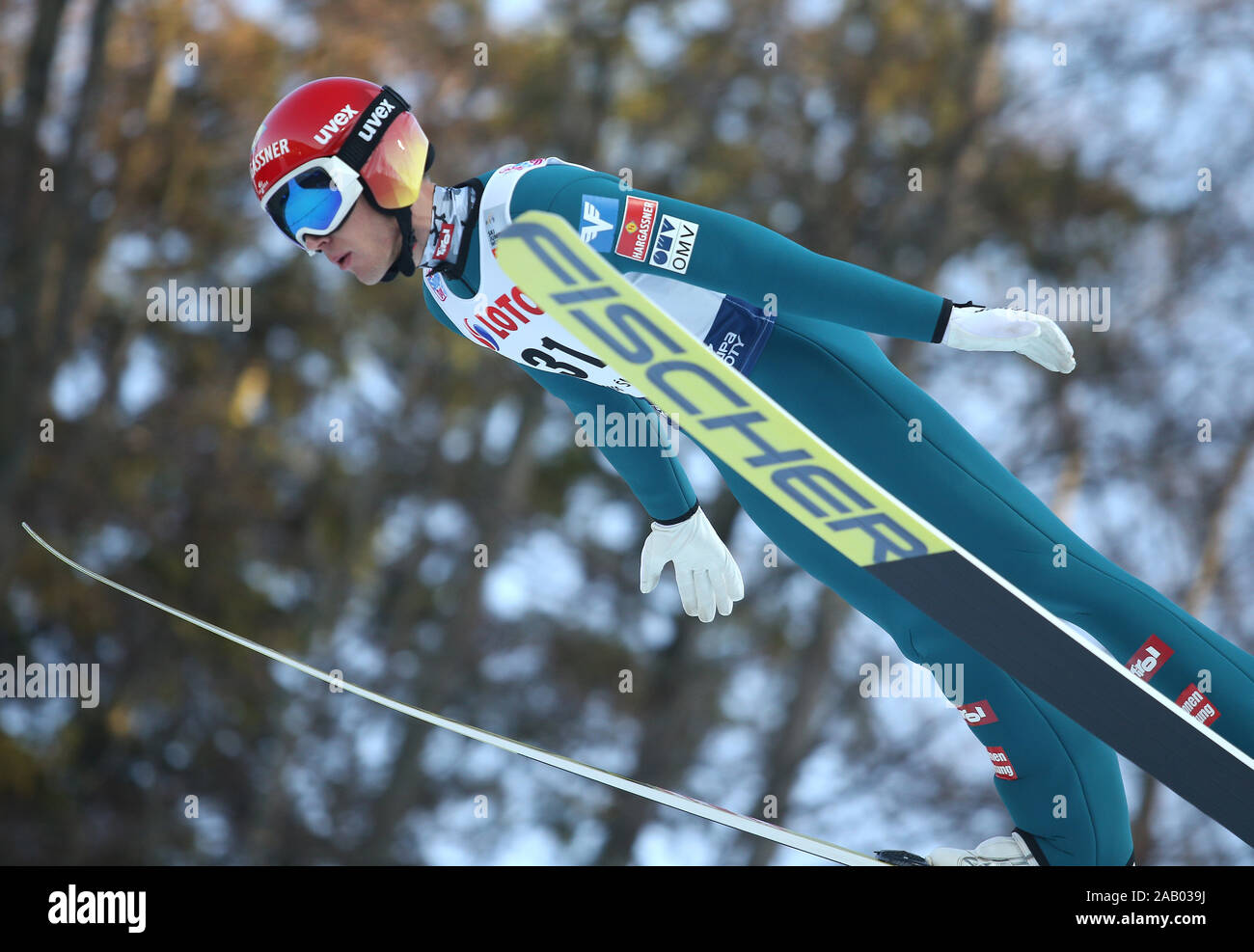 Vu en action lors de l'épreuve individuelle de la Coupe du monde de saut à ski FIS de Wisla. Banque D'Images