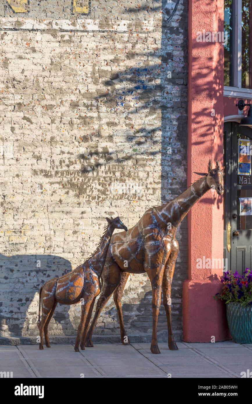 Au centre-ville de sculptures girafe Baker City, Oregon. Banque D'Images