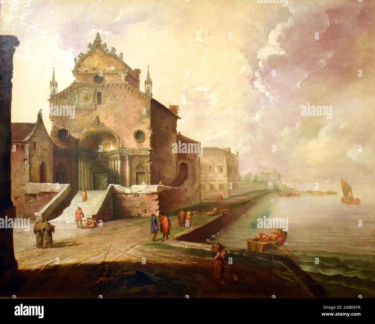 Capriccio avec l'église gothique et le lagon de Canaletto Banque D'Images