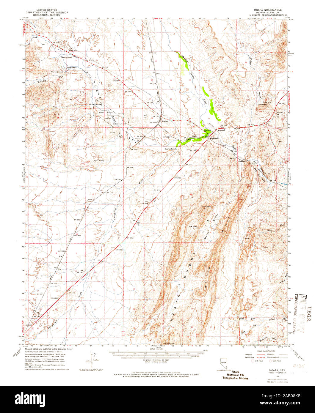 Carte TOPO USGS Nevada NV Moapa 3210841958 Restauration 62500 Banque D'Images