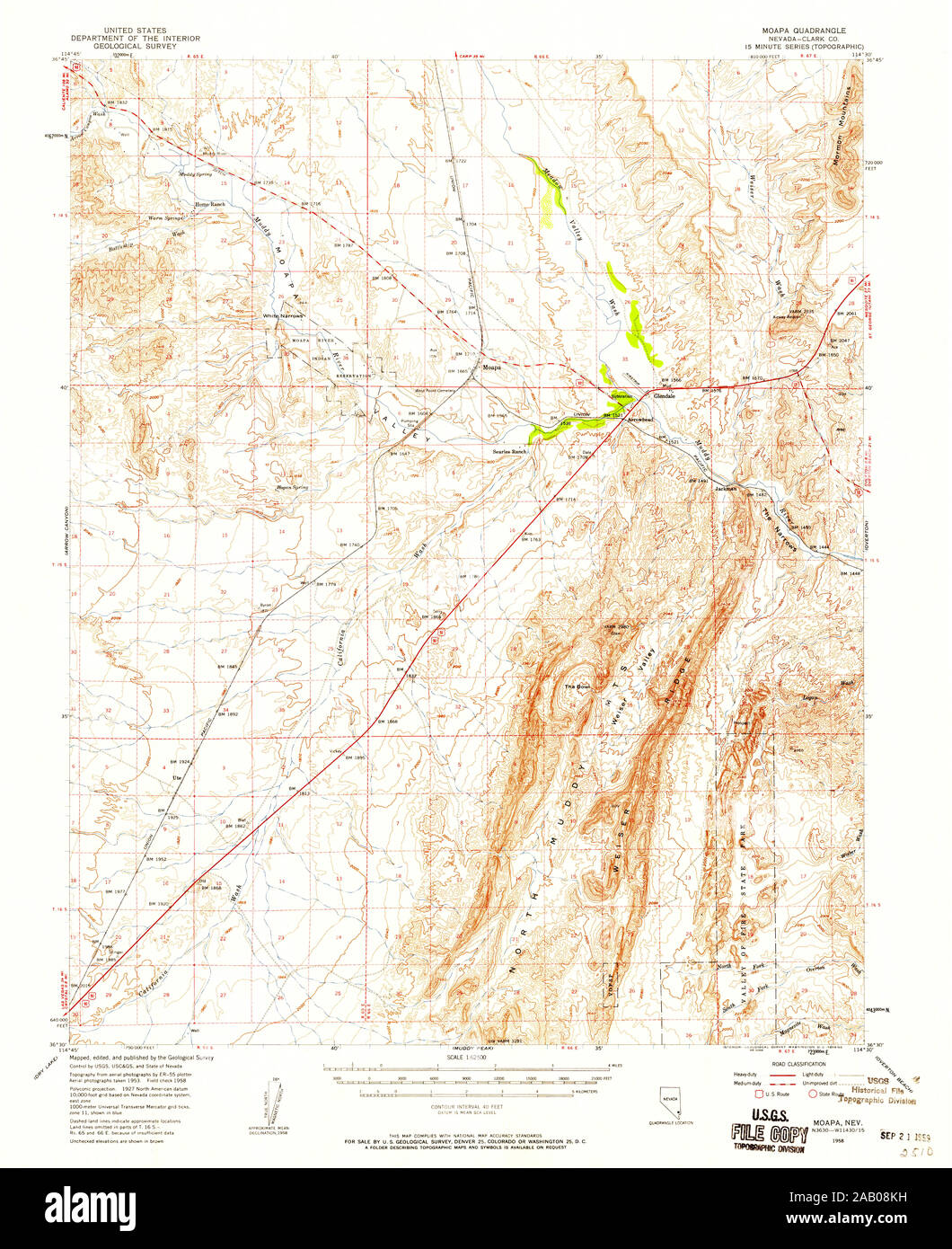 Carte TOPO USGS Nevada NV Moapa 3210851958 Restauration 62500 Banque D'Images