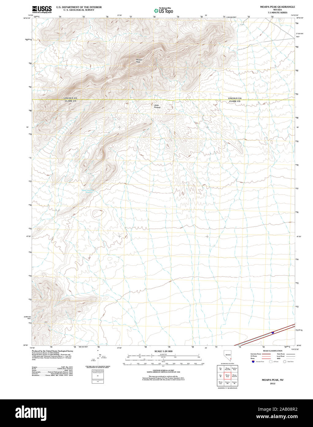 Carte TOPO USGS Nevada NV Moapa Peak 20120207 Restauration TM Banque D'Images