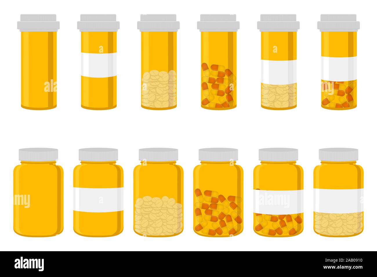 Illustration sur le thème de couleur gros définir différents types de pilules à l'intérieur fermer jar. Comprimé est constituée de pots de collecte avec le contrôle de la qualité fermer Illustration de Vecteur