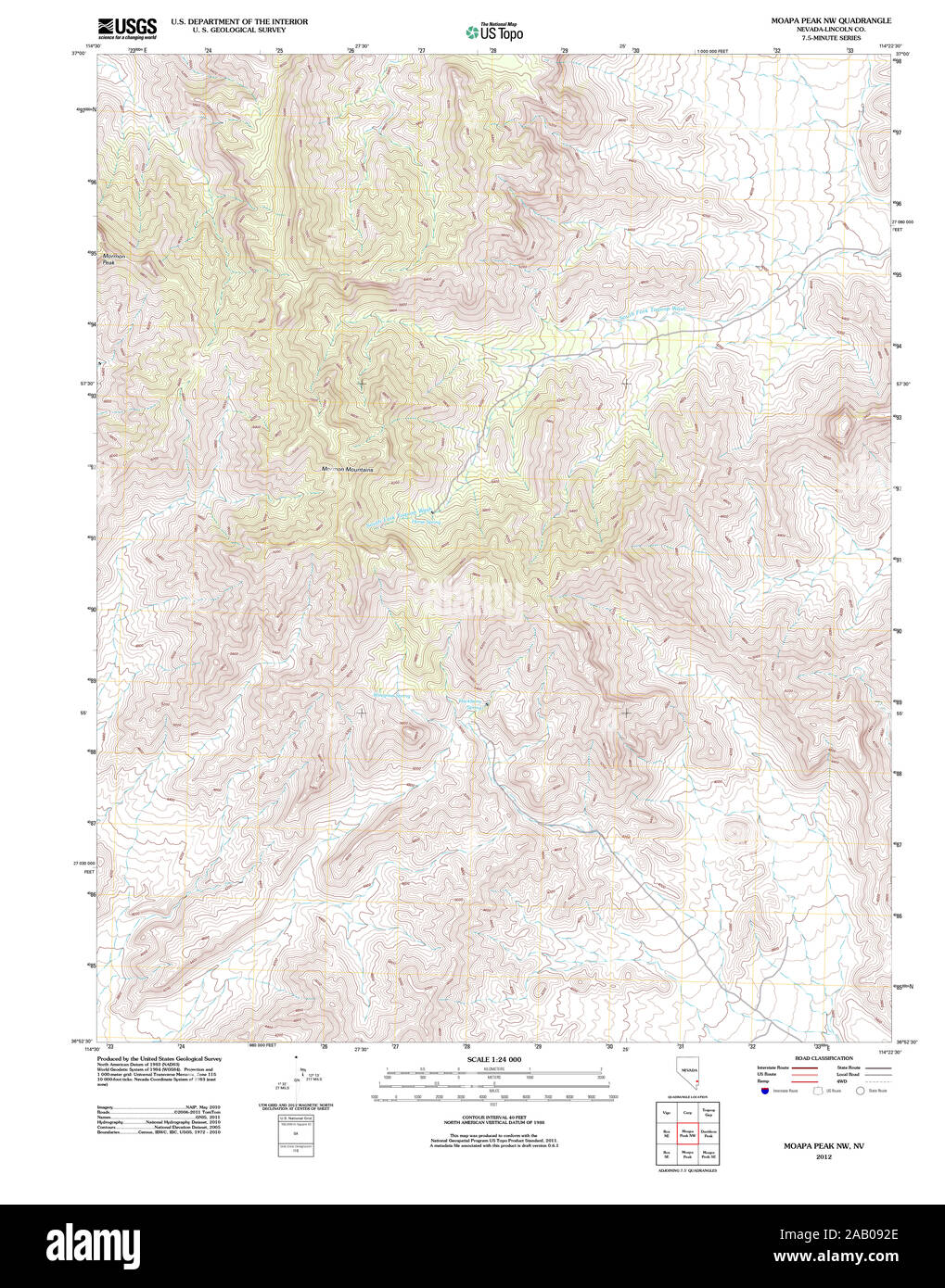 Carte TOPO USGS Nevada NV Moapa Peak SW 20120114 Restauration TM Banque D'Images