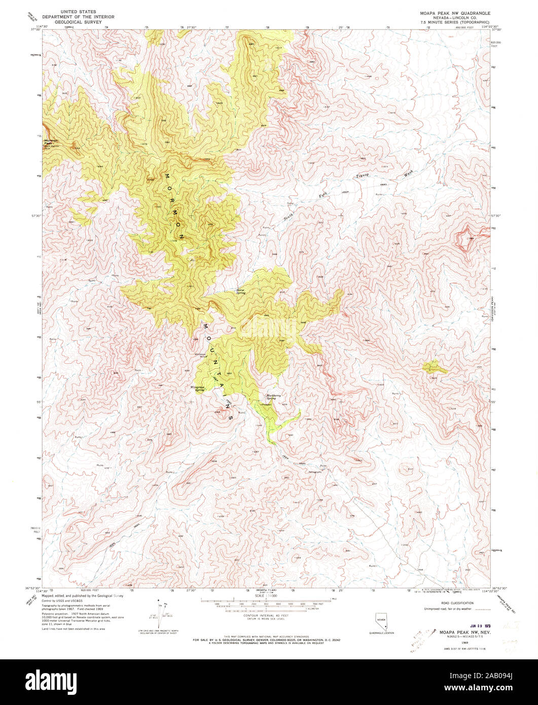 Carte TOPO USGS Nevada NV Moapa Peak NW 3194711969 24000 Restauration Banque D'Images