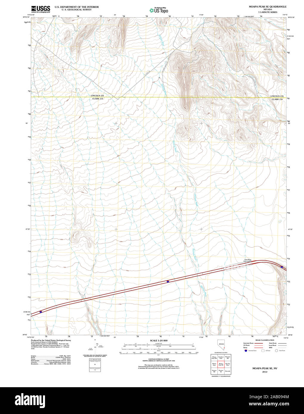 Carte TOPO USGS Nevada NV Moapa se pointe 20120125 Restauration TM Banque D'Images